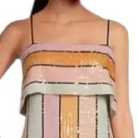 NWT Gianni Bini Pink Orange Halston Sequin Stripe Midi Dress Sleeveless.  SZ 6 - Picture 4 of 5